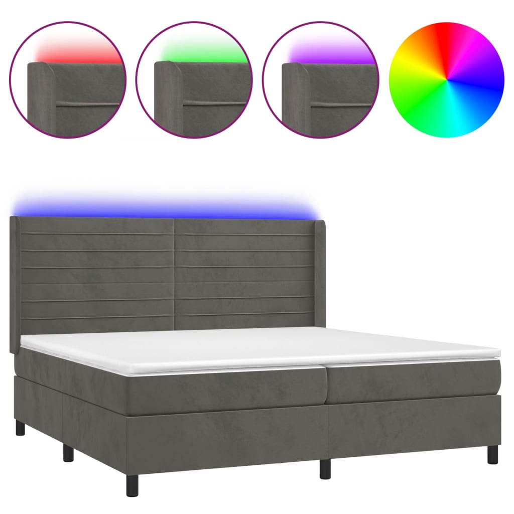 Letto a Molle con Materasso e LED Grigio Scuro 200x200 cm | homemem39