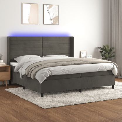 Letto a Molle con Materasso e LED Grigio Scuro 200x200 cm | homemem39