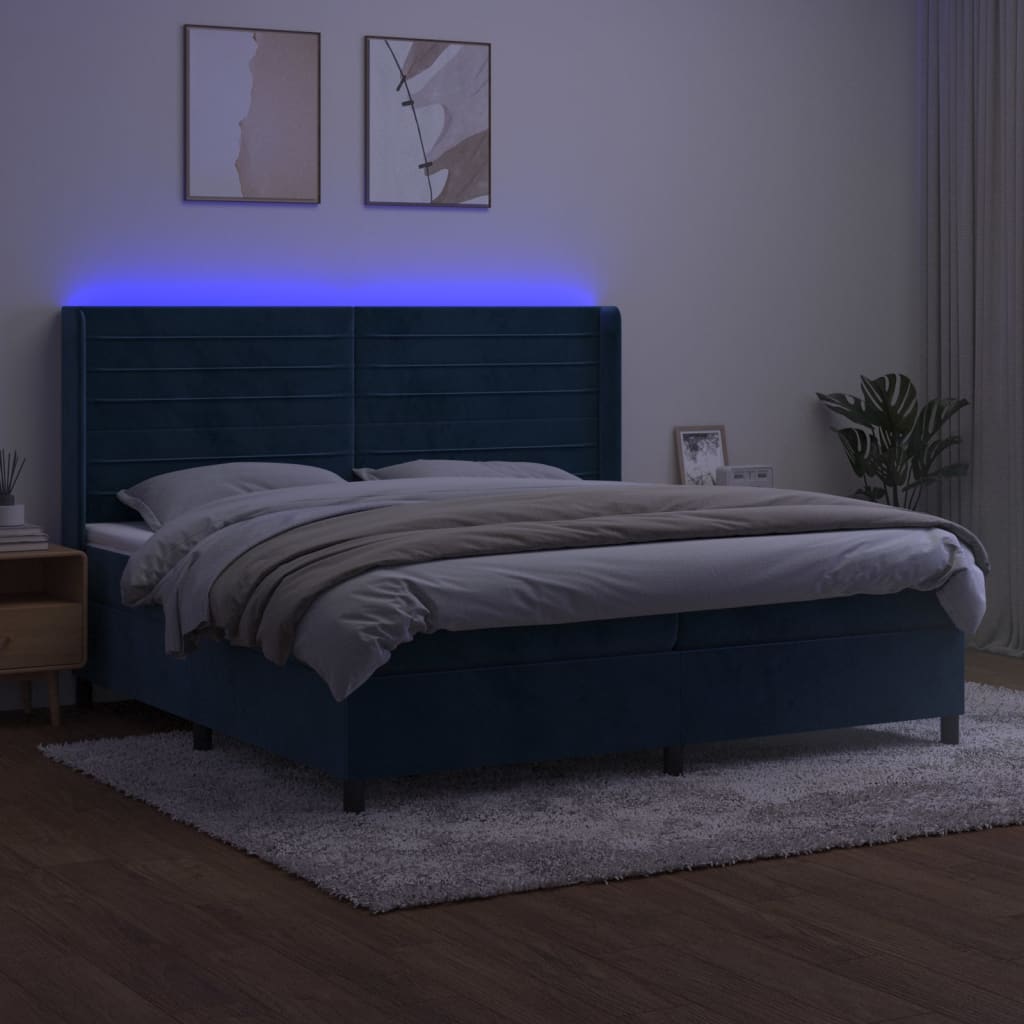 Letto a Molle con Materasso e LED Blu Scuro 200x200 cm | homemem39