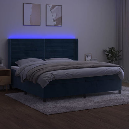 Letto a Molle con Materasso e LED Blu Scuro 200x200 cm | homemem39