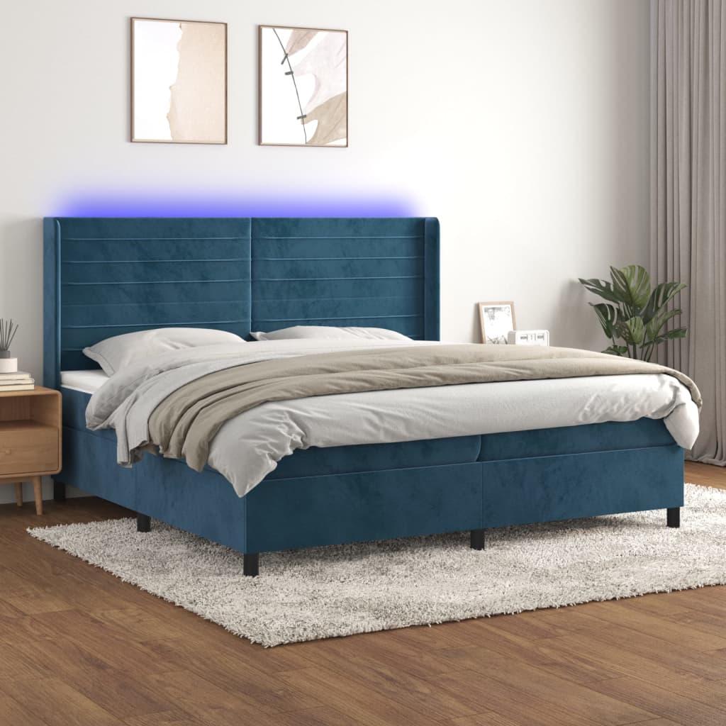 Letto a Molle con Materasso e LED Blu Scuro 200x200 cm | homemem39