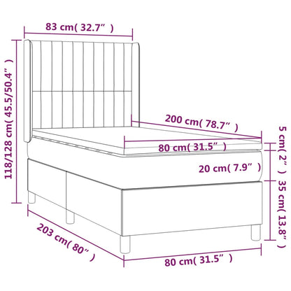 Letto a Molle Materasso e LED Grigio Chiaro 80x200 cm Velluto | homemem39