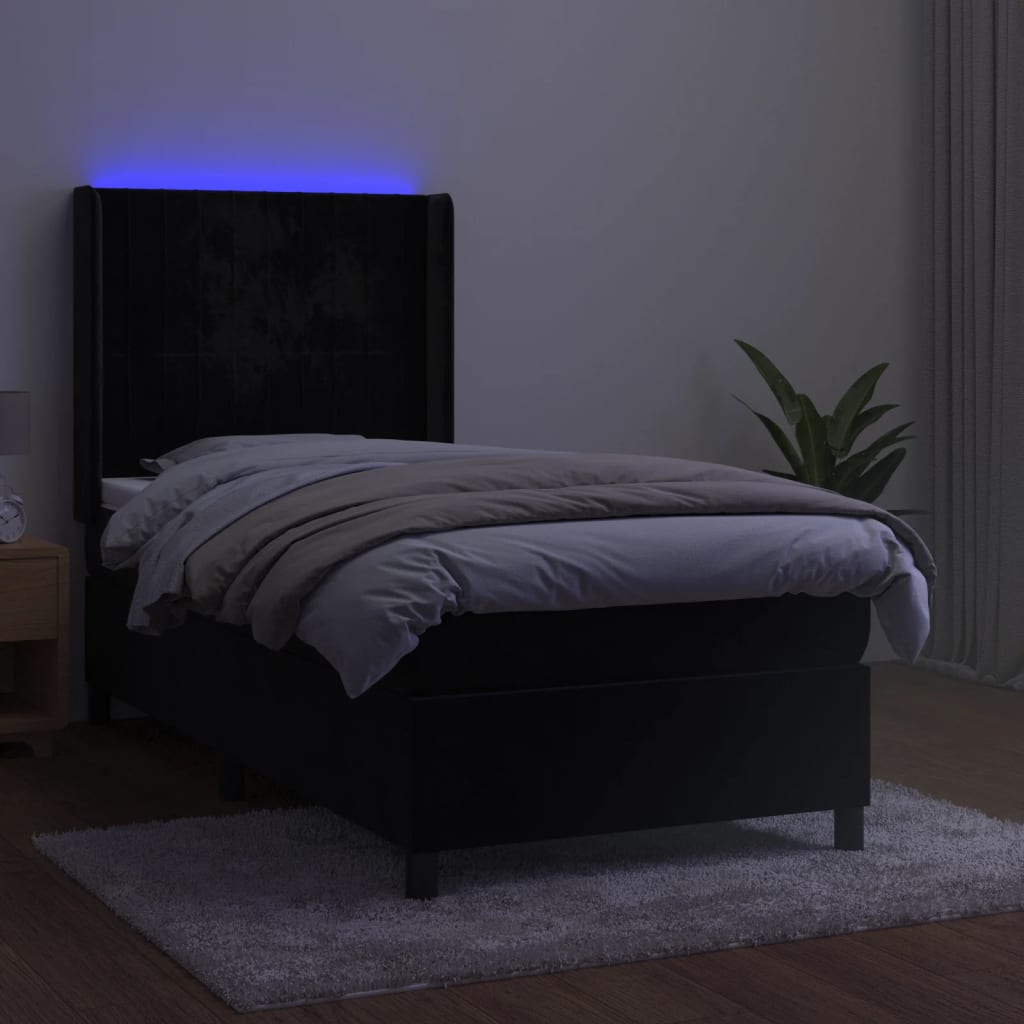 Letto a Molle con Materasso e LED Nero 80x200 cm in Velluto | homemem39