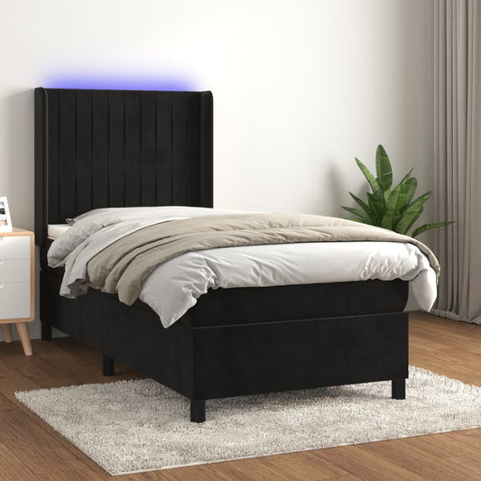 Letto a Molle con Materasso e LED Nero 90x190 cm in Velluto - homemem39