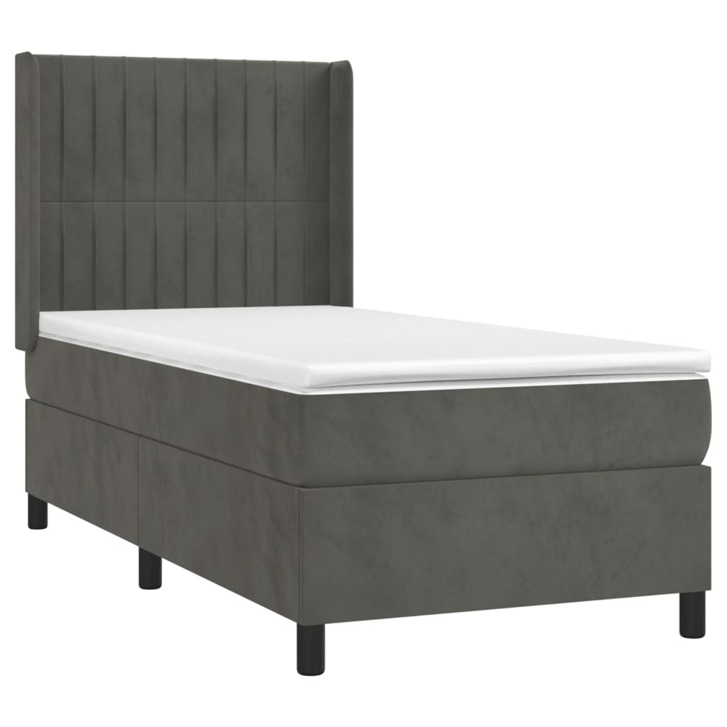 Spring Bed with Mattress and LED Dark Gray 90x200cm Velvet