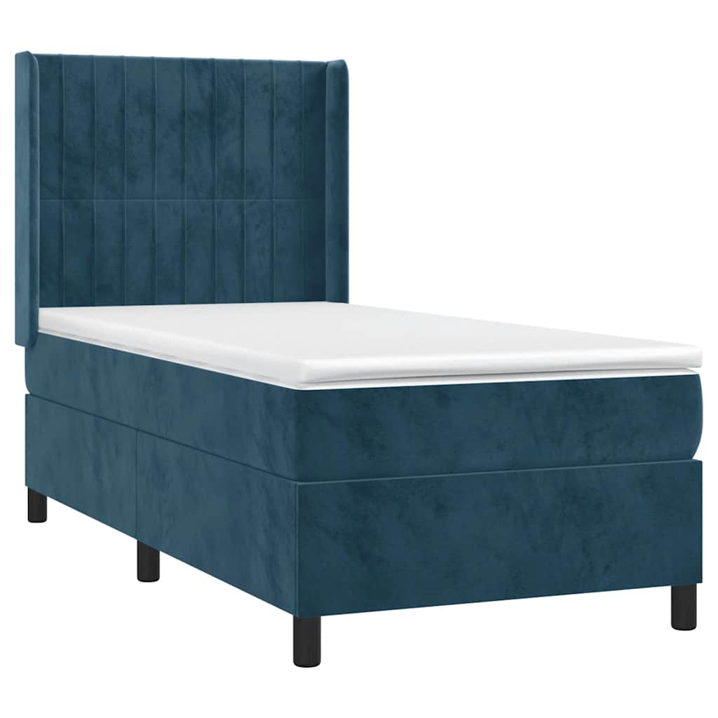 Letto a Molle con Materasso e LED Blu Scuro 90x200cm in Velluto | homemem39