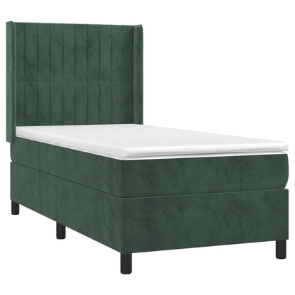 Letto a Molle con Materasso e LED Verde Scuro 100x200cm Velluto - homemem39