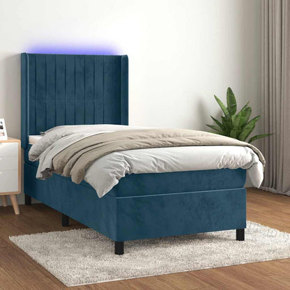 Letto a Molle con Materasso e LED Blu Scuro 100x200 cm