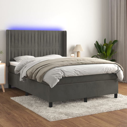 Letto a Molle con Materasso e LED Grigio Scuro 140x190 cm - homemem39