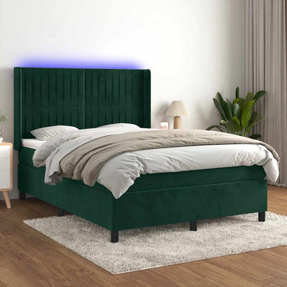 Letto a Molle con Materasso e LED Verde Scuro 140x190cm Velluto | homemem39