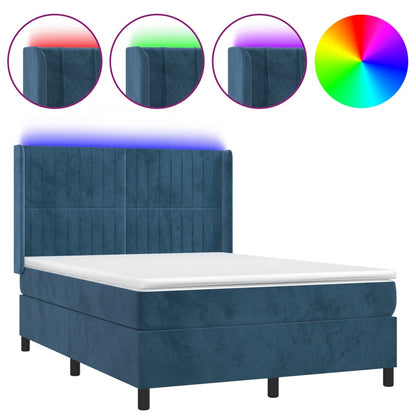 Letto a Molle con Materasso e LED Blu Scuro 140x190 cm