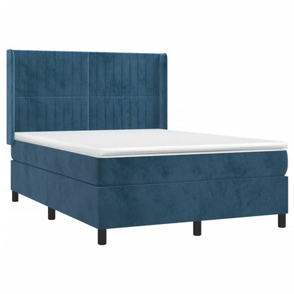 Letto a Molle con Materasso e LED Blu Scuro 140x190 cm