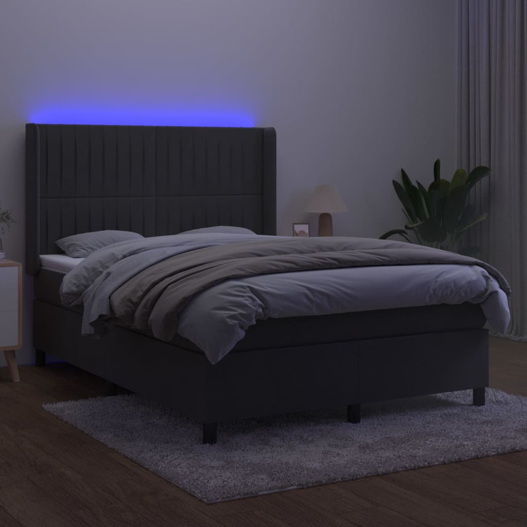 Letto a Molle con Materasso e LED Grigio Scuro 140x200 cm