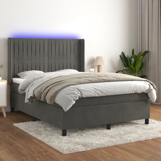 Letto a Molle con Materasso e LED Grigio Scuro 140x200 cm - homemem39