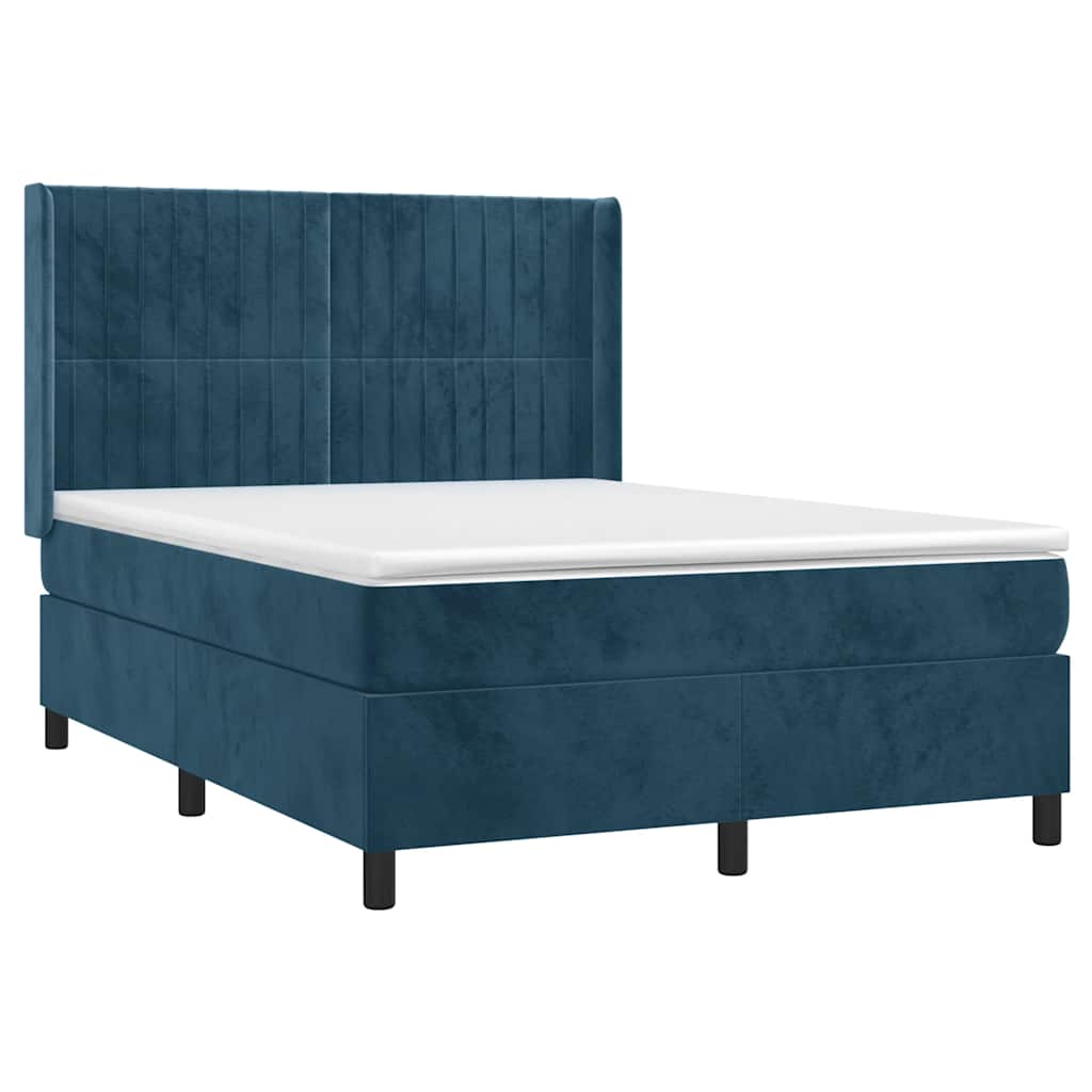 Letto a Molle con Materasso e LED Blu Scuro 140x200 cm | homemem39