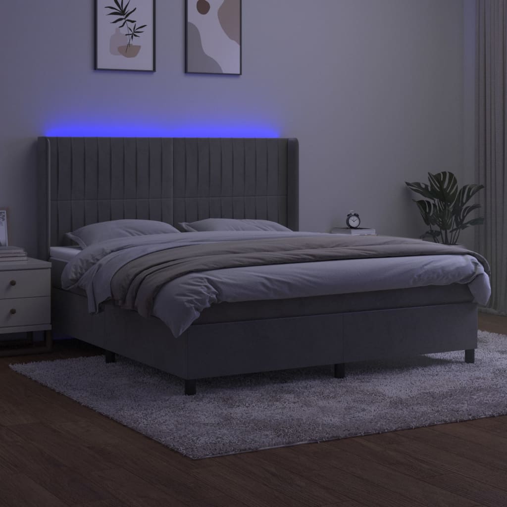 Letto a Molle Materasso e LED Grigio Chiaro 160x200 cm Velluto | homemem39