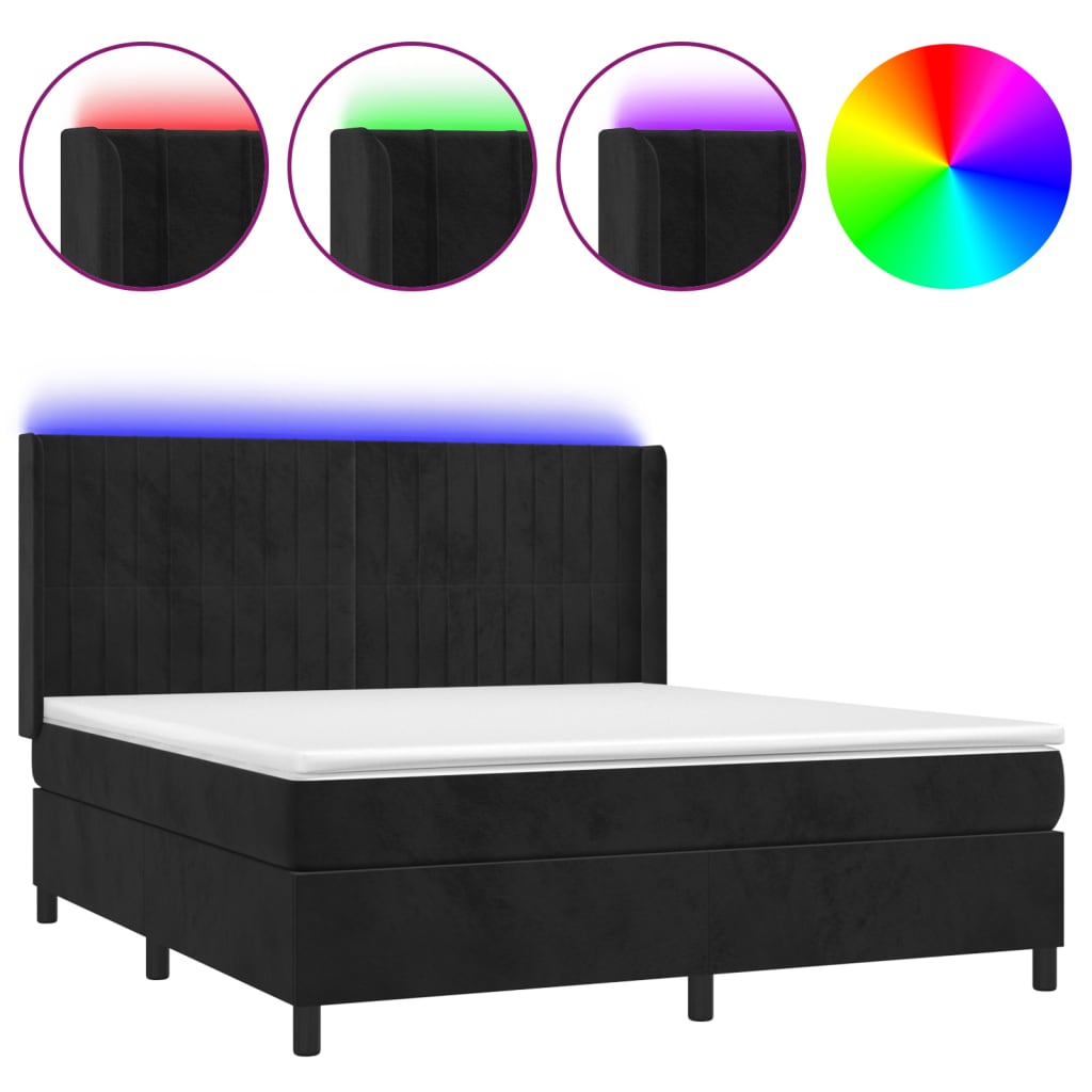 Letto a Molle con Materasso e LED Nero 160x200 cm in Velluto | homemem39