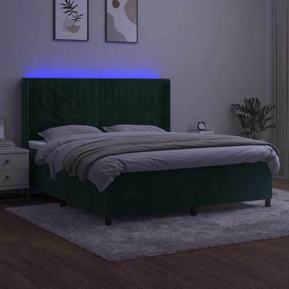 Letto a Molle con Materasso e LED Verde Scuro 160x200cm Velluto | homemem39
