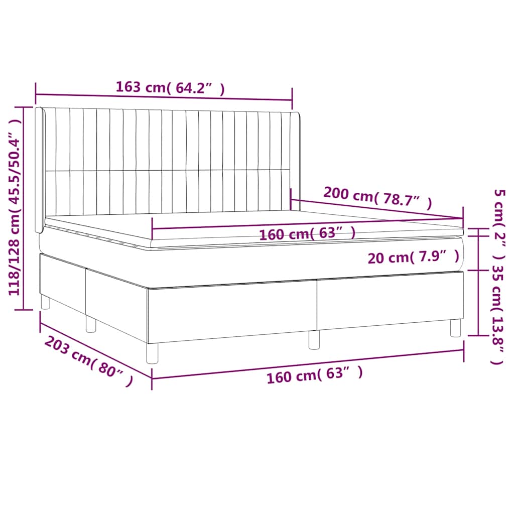 Letto a Molle con Materasso e LED Blu Scuro 160x200 cm | homemem39