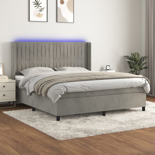 Letto a Molle Materasso e LED Grigio Chiaro 180x200 cm Velluto - homemem39