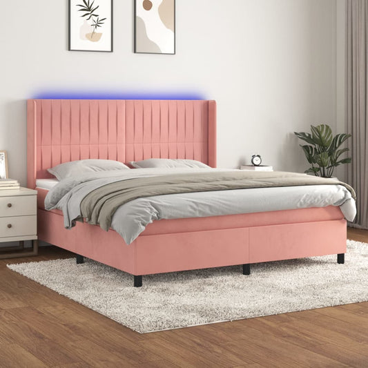 Letto a Molle con Materasso e LED Rosa 180x200 cm in Velluto - homemem39