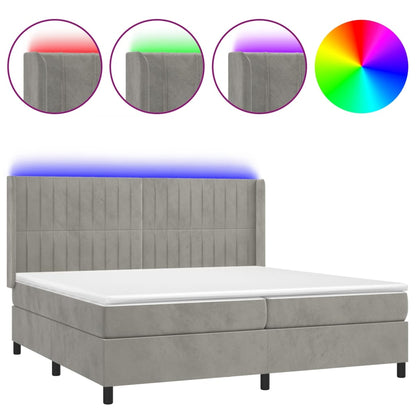 Letto a Molle Materasso e LED Grigio Chiaro 200x200 cm Velluto | homemem39