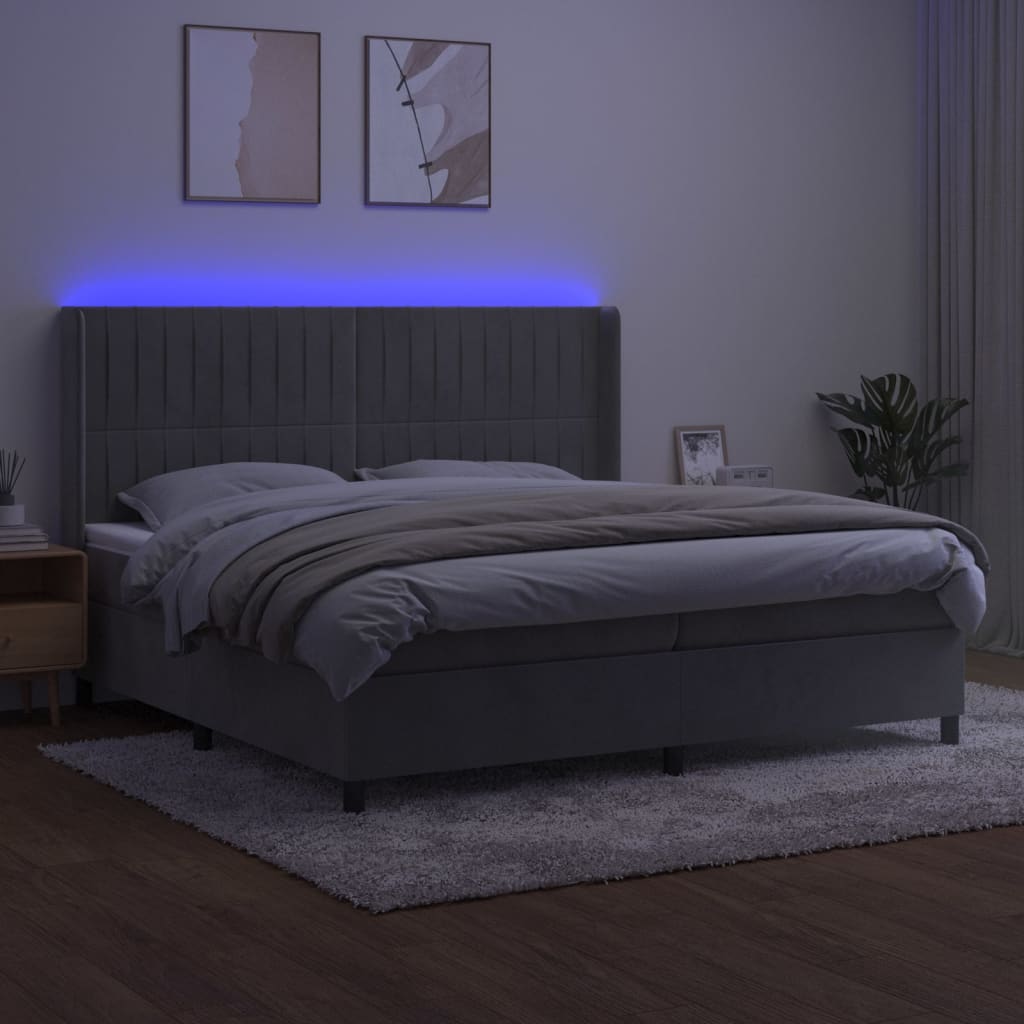 Letto a Molle Materasso e LED Grigio Chiaro 200x200 cm Velluto | homemem39
