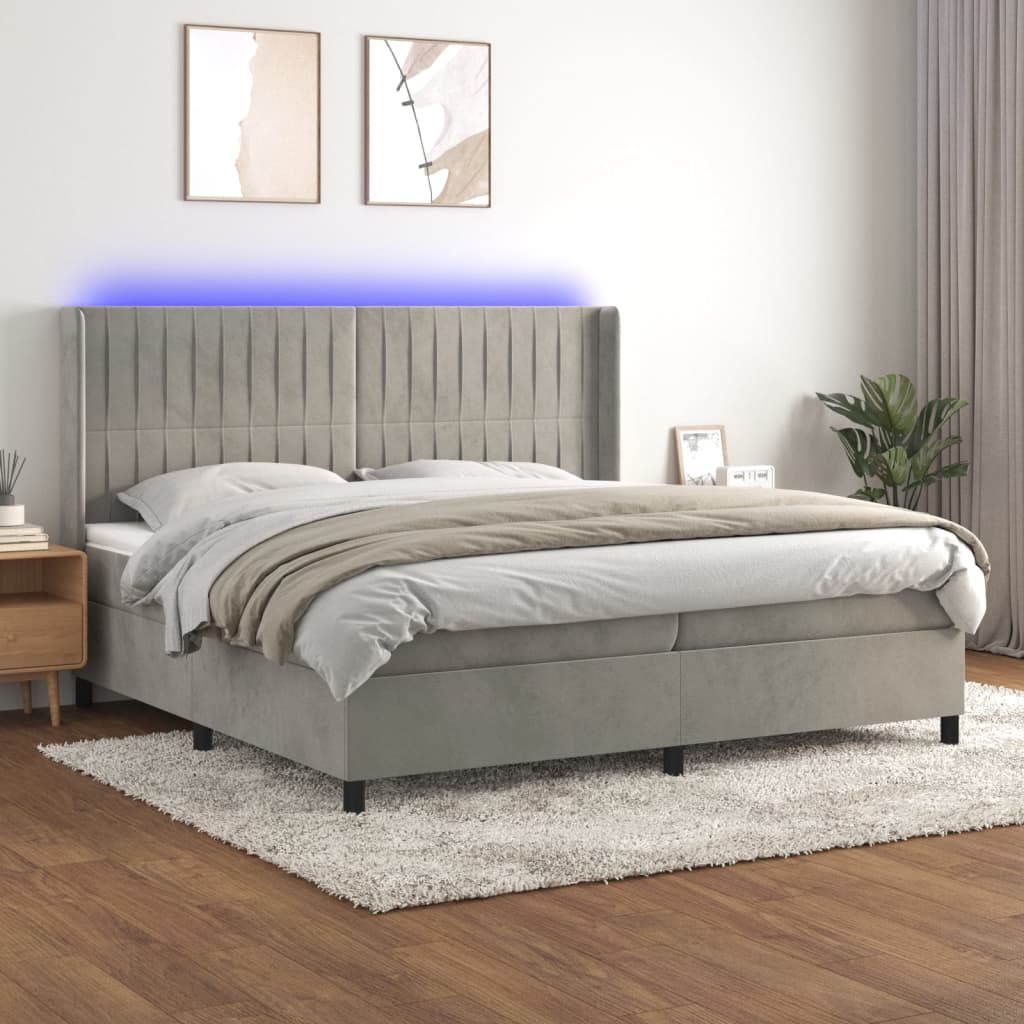 Letto a Molle Materasso e LED Grigio Chiaro 200x200 cm Velluto | homemem39