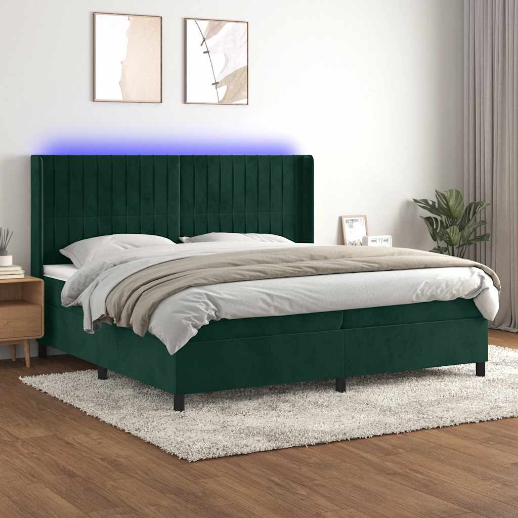 Letto a Molle con Materasso e LED Verde Scuro 200x200cm Velluto | homemem39