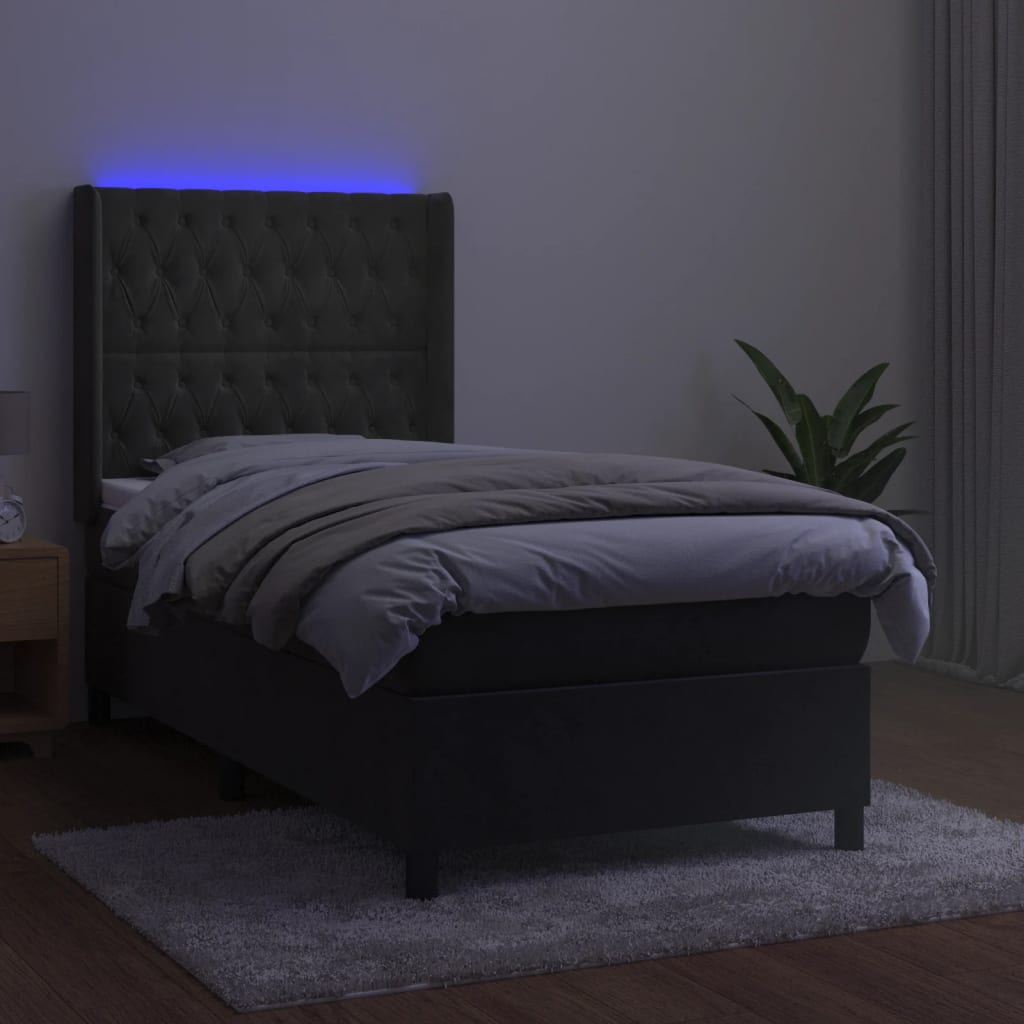 Letto a Molle con Materasso e LED Grigio Scuro 80x200cm Velluto | homemem39