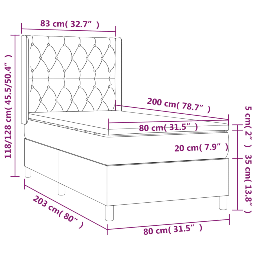 Letto a Molle con Materasso e LED Grigio Scuro 80x200cm Velluto | homemem39
