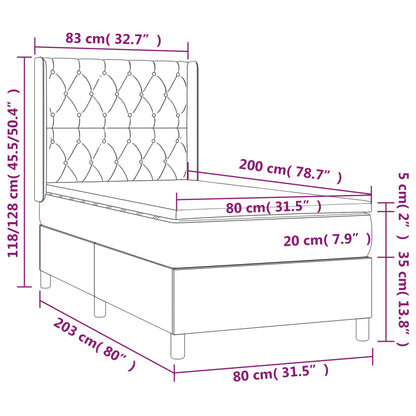 Letto a Molle con Materasso e LED Nero 80x200 cm in Velluto | homemem39