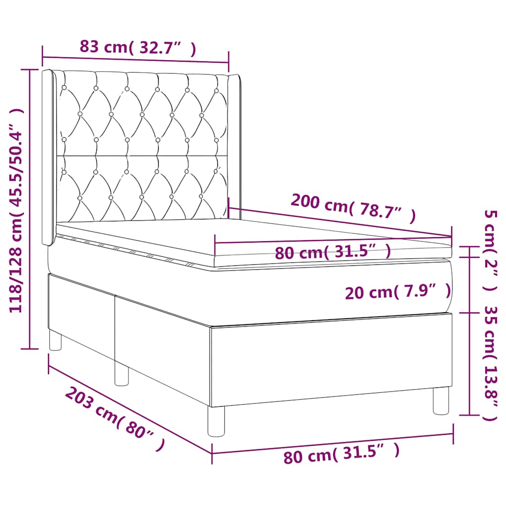 Letto a Molle con Materasso e LED Verde Scuro 80x200cm Velluto | homemem39