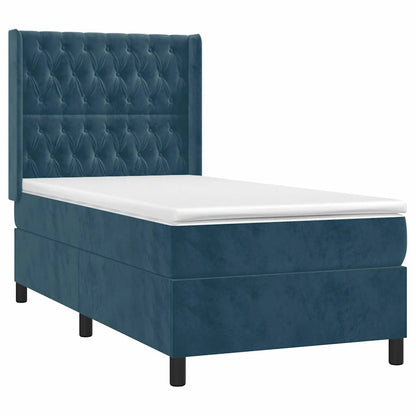 Letto a Molle con Materasso e LED Blu Scuro 80x200cm in Velluto | homemem39