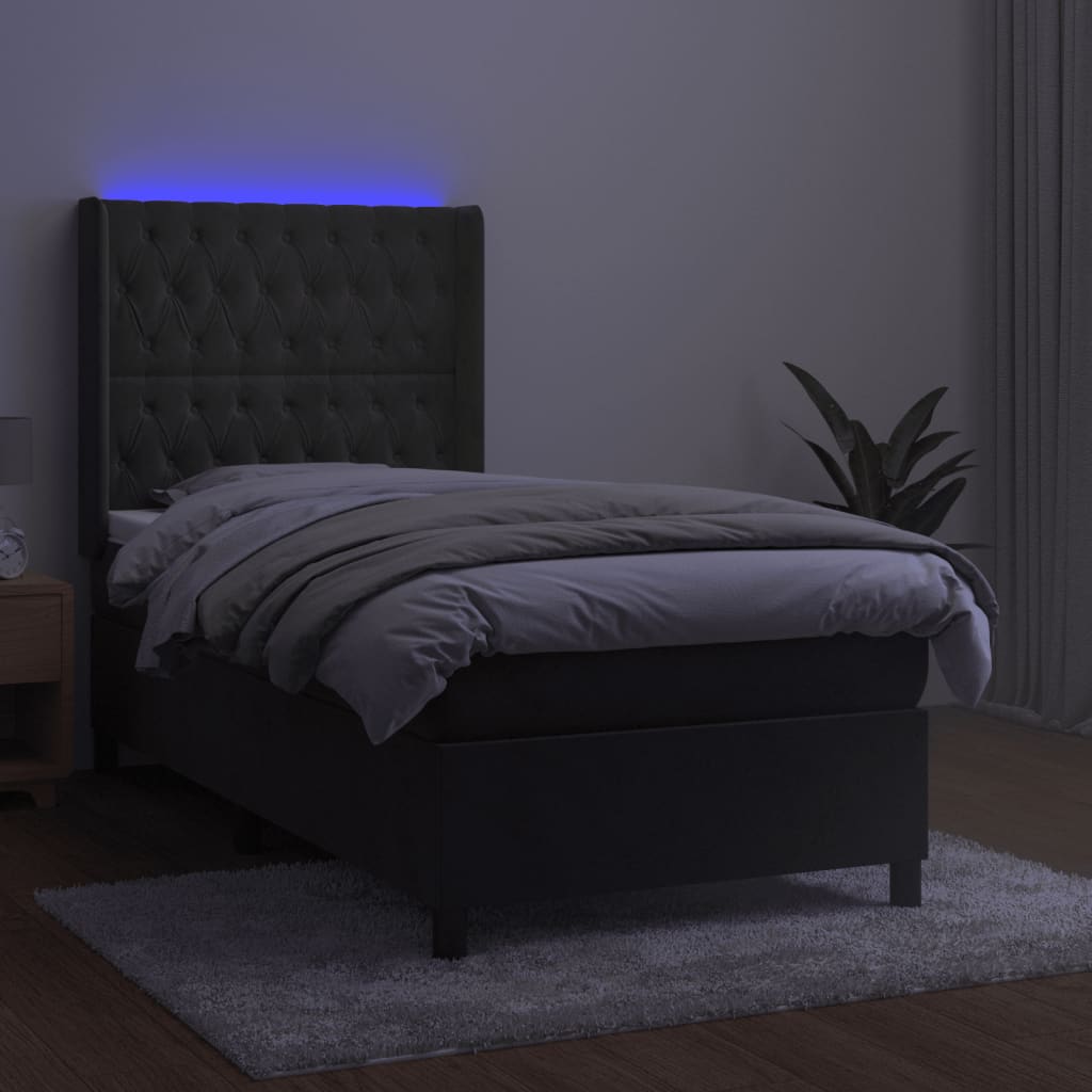 Letto a Molle con Materasso e LED Grigio Scuro 90x190cm Velluto - homemem39