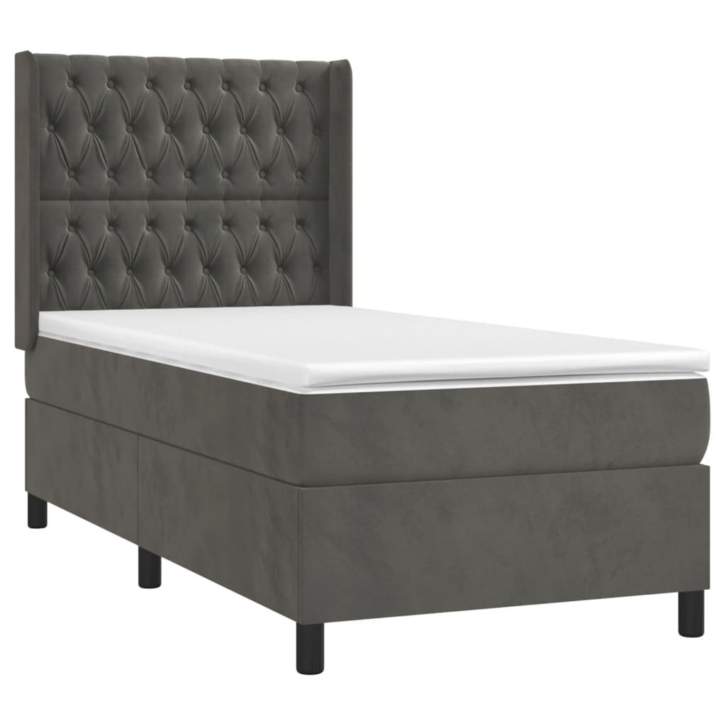 Letto a Molle con Materasso e LED Grigio Scuro 90x190cm Velluto - homemem39