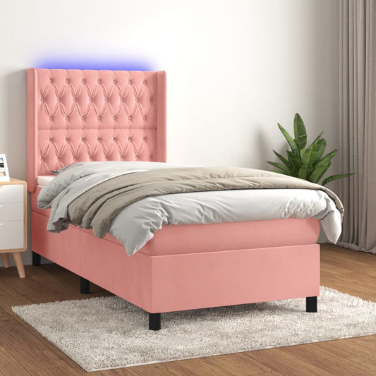 Letto a Molle con Materasso e LED Rosa 90x190 cm in Velluto | homemem39