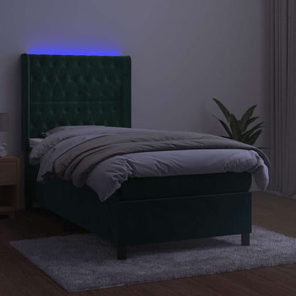 Letto a Molle con Materasso e LED Verde Scuro 90x200cm Velluto | homemem39