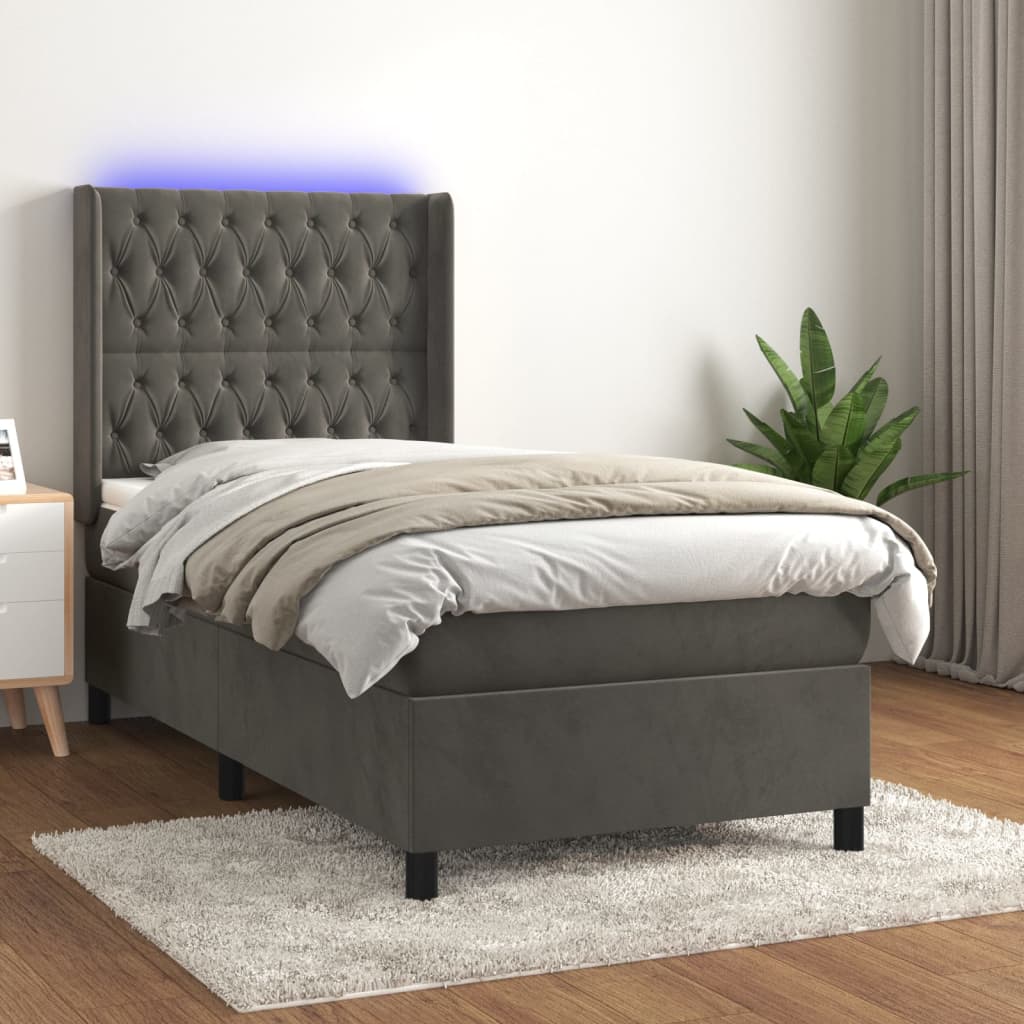 Letto a Molle con Materasso e LED Grigio Scuro 100x200 cm - homemem39