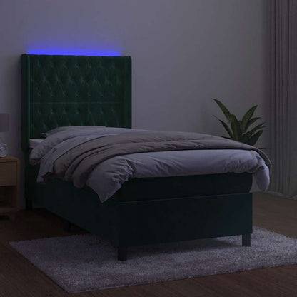 Letto a Molle con Materasso e LED Verde Scuro 100x200cm Velluto | homemem39