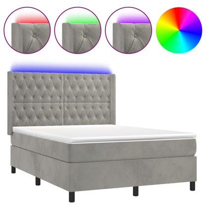 Letto a Molle Materasso e LED Grigio Chiaro 140x190 cm Velluto | homemem39