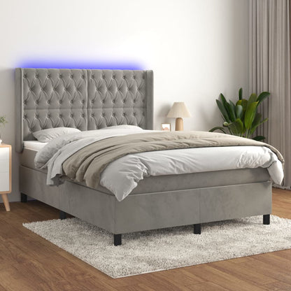 Letto a Molle Materasso e LED Grigio Chiaro 140x190 cm Velluto | homemem39