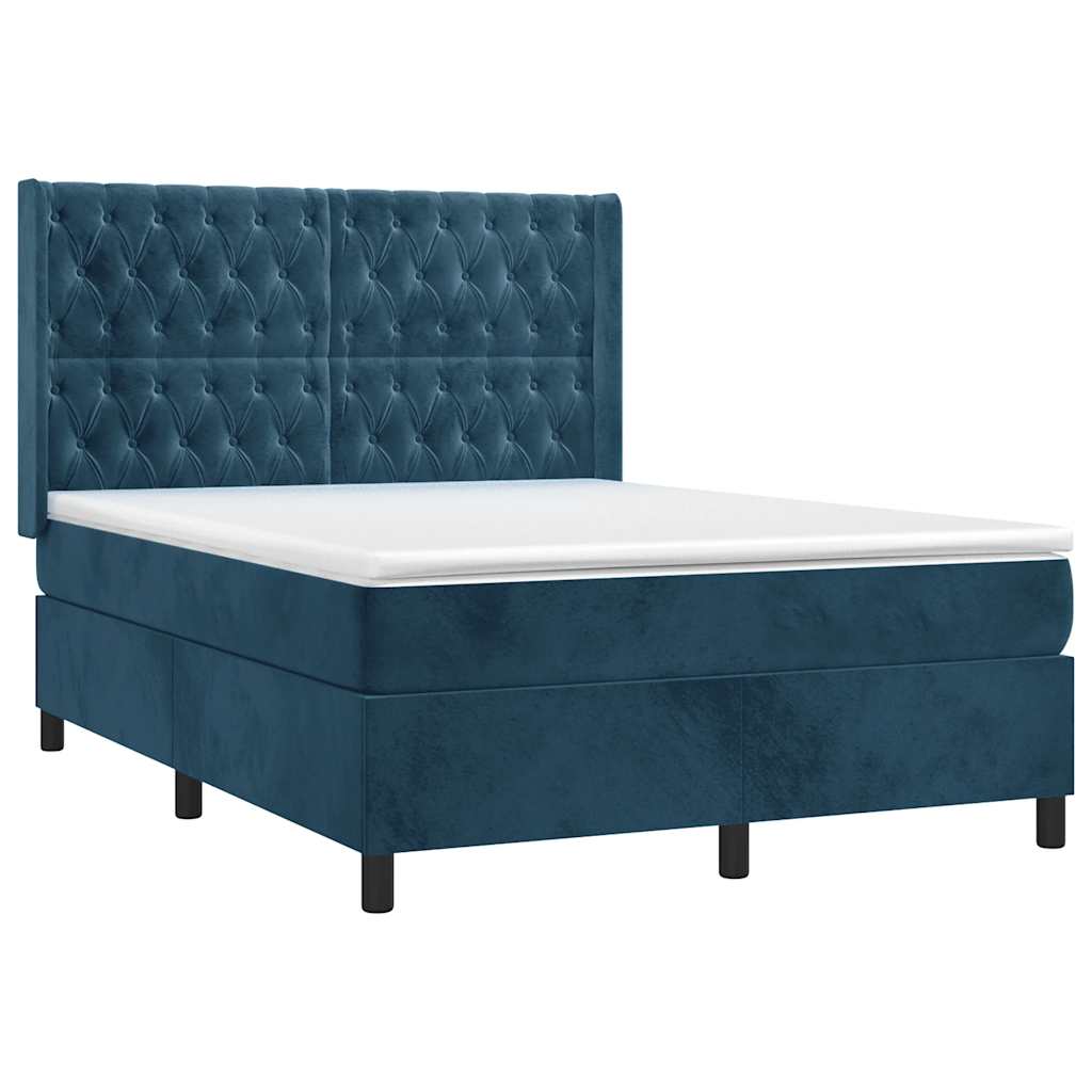 Letto a Molle con Materasso e LED Blu Scuro 140x190 cm | homemem39
