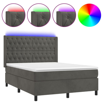 Letto a Molle con Materasso e LED Grigio Scuro 140x200 cm | homemem39