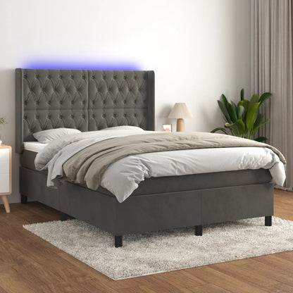 Letto a Molle con Materasso e LED Grigio Scuro 140x200 cm | homemem39