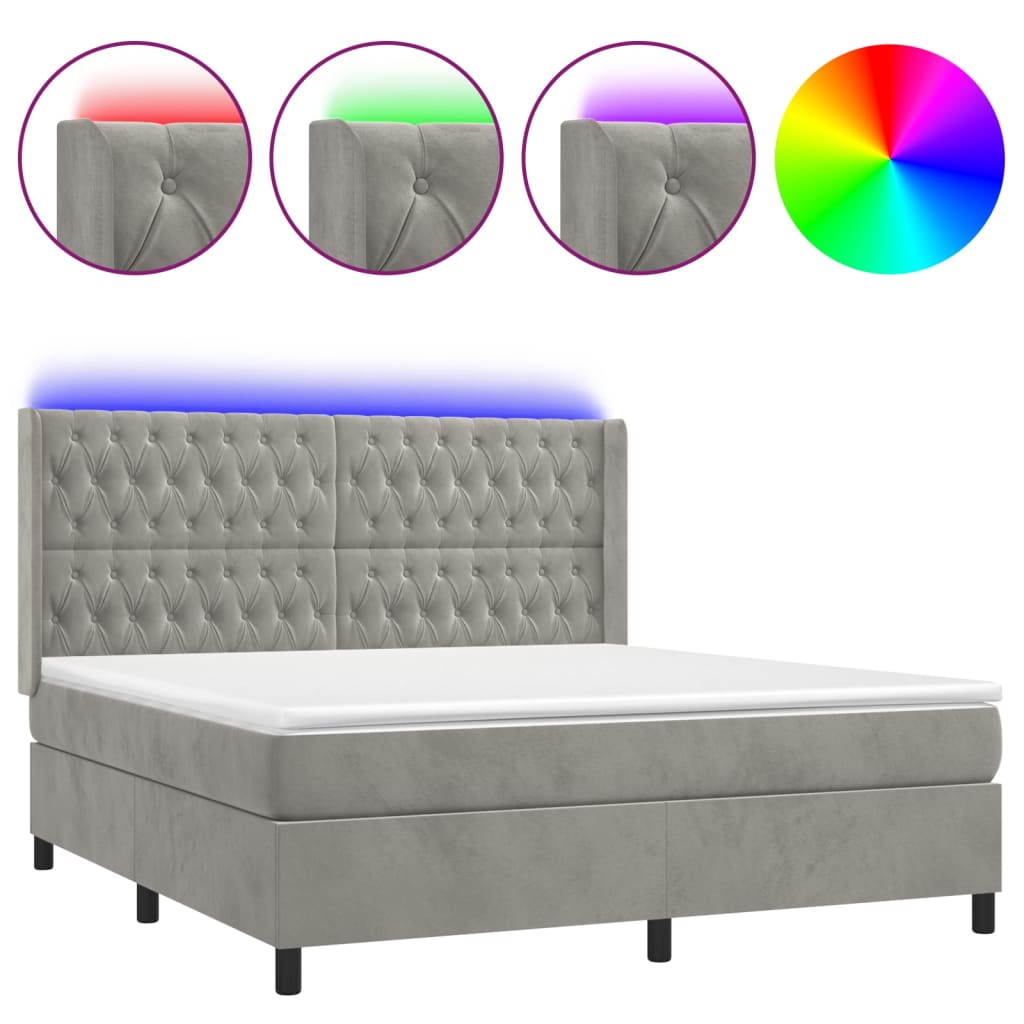 Letto a Molle Materasso e LED Grigio Chiaro 160x200 cm Velluto | homemem39