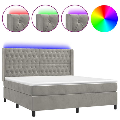Letto a Molle Materasso e LED Grigio Chiaro 160x200 cm Velluto | homemem39