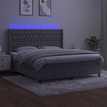Letto a Molle Materasso e LED Grigio Chiaro 160x200 cm Velluto | homemem39