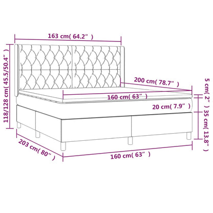 Letto a Molle con Materasso e LED Grigio Scuro 160x200 cm