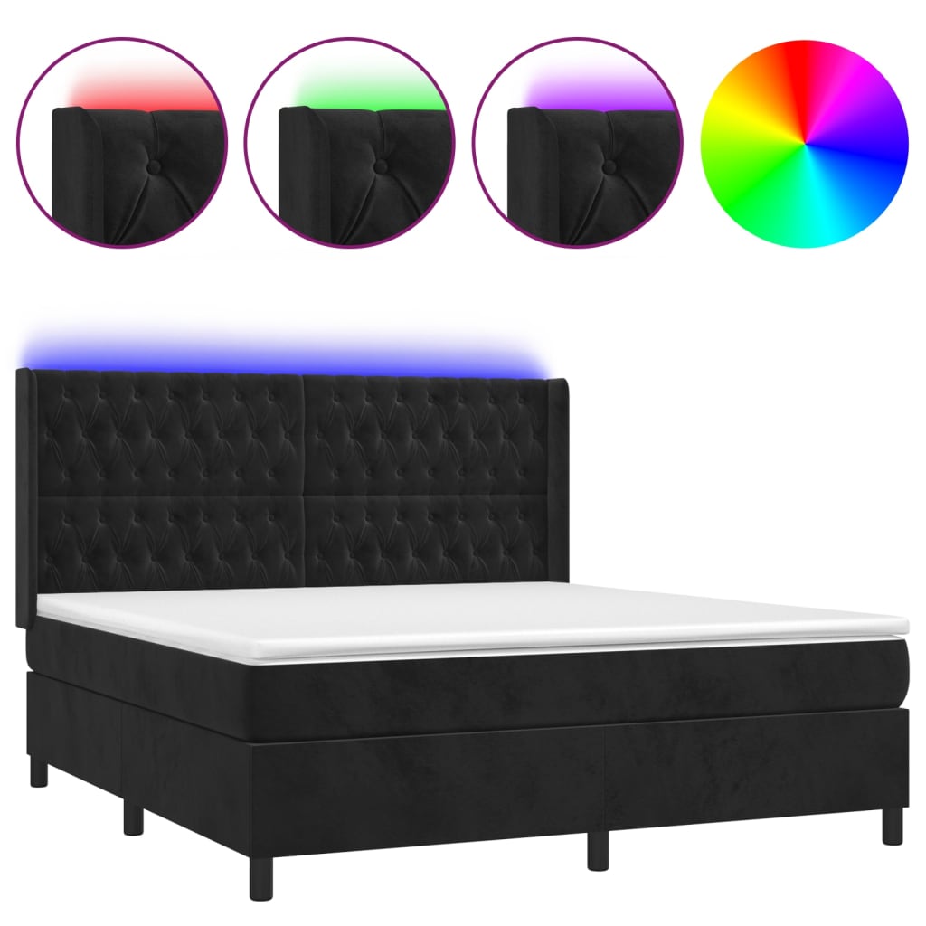 Letto a Molle con Materasso e LED Nero 160x200 cm in Velluto | homemem39